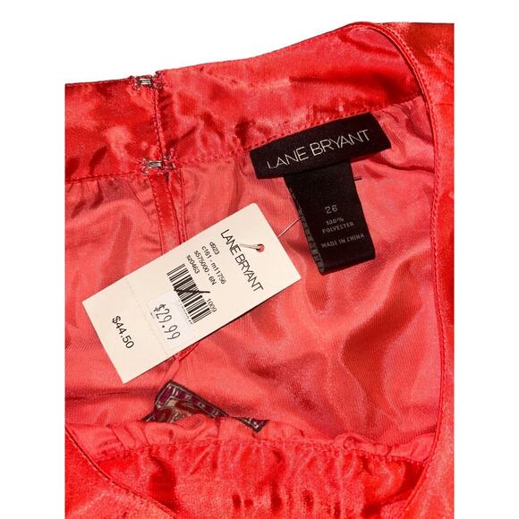 Lane Bryant Tank Top Women's 26 Coral‎ Pink Floral Blouse Shirt - Picture 6 of 8